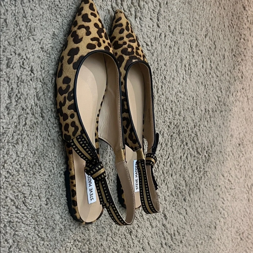 Steve Madden Leopard Print Pointed Toe Slingback Heels - Picture 3 of 8